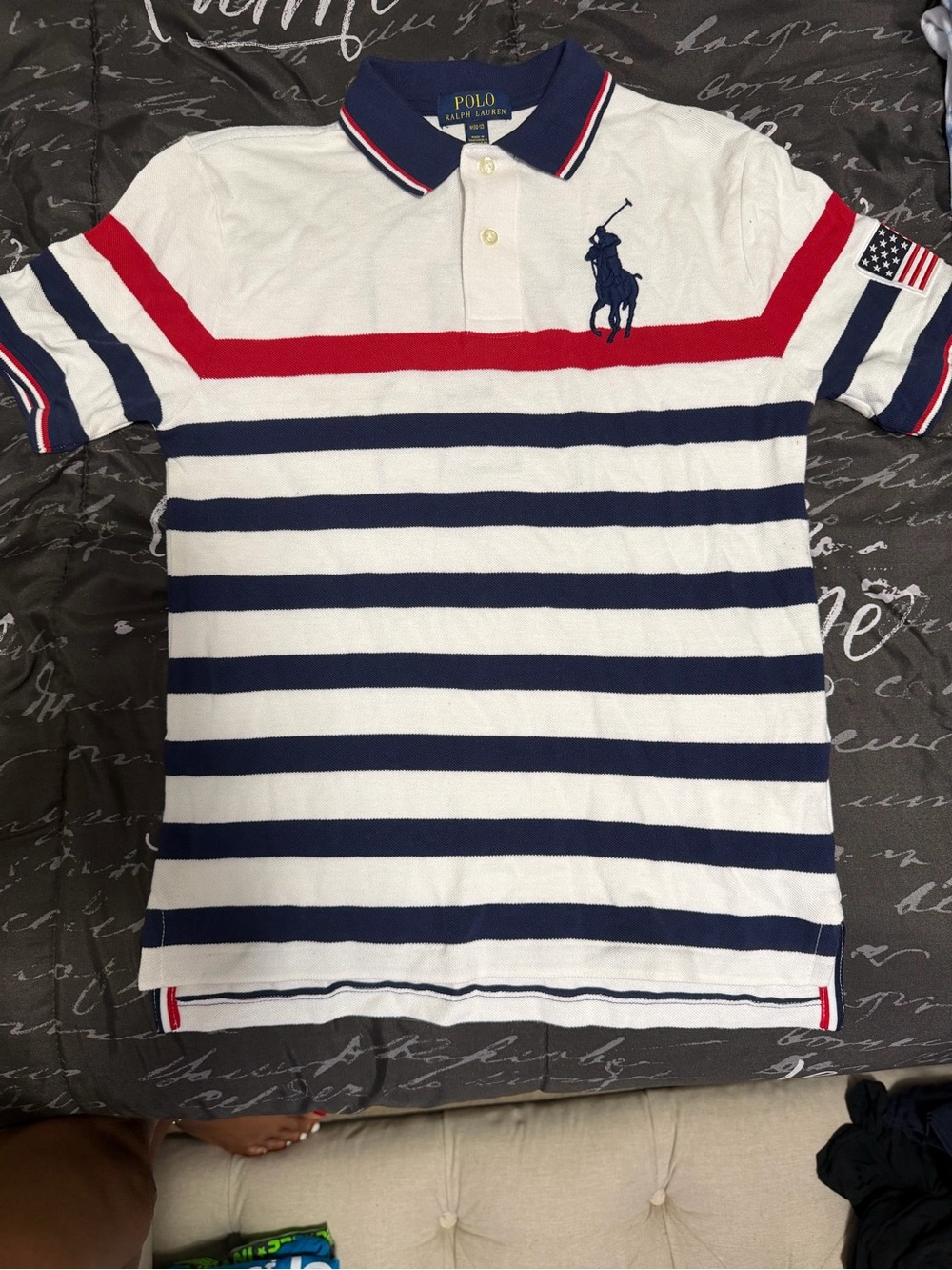 Polo by Ralph Lauren White, Navy & Red Striped Classic Polo